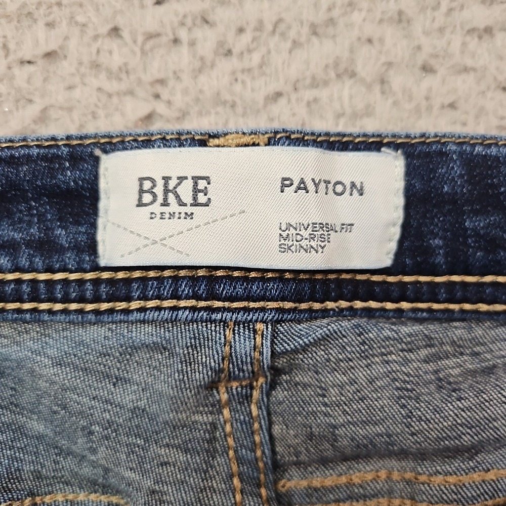 BKE Payton Jeans Womens 33x34 Blue Mid Rise Skinny Dark Wash Faded Preppy Buckle - Picture 6 of 16